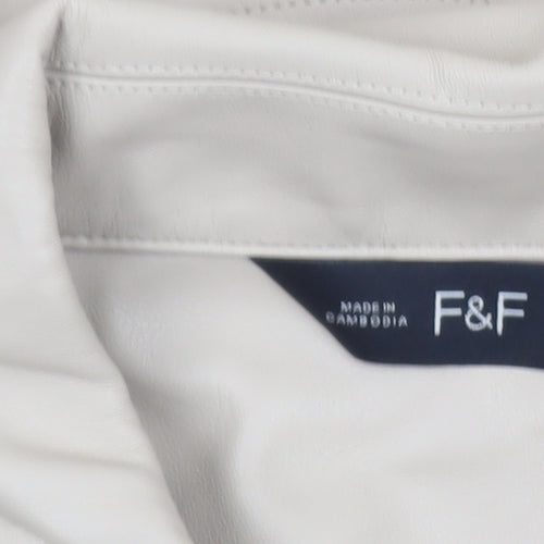 F&F Women’s Beige Faux Leather Jacket Size 12 Mid-Length Collared