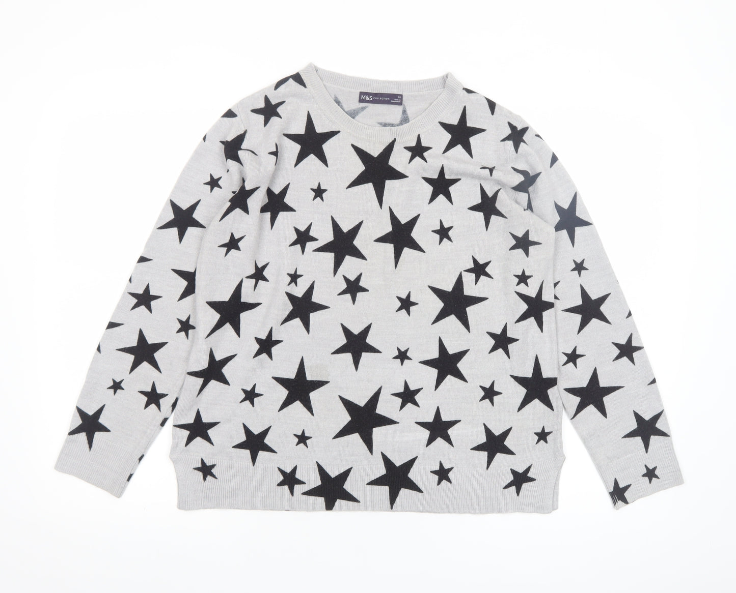 Marks and Spencer Women’s Grey Star Print Acrylic Jumper Size 16