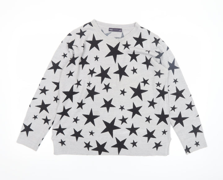 Marks and Spencer Women’s Grey Star Print Acrylic Jumper Size 16