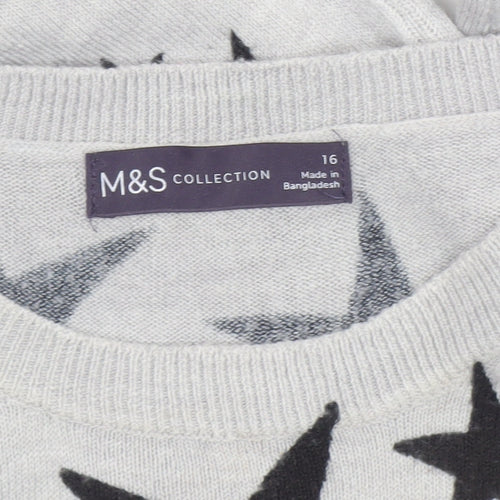 Marks and Spencer Women’s Grey Star Print Acrylic Jumper Size 16