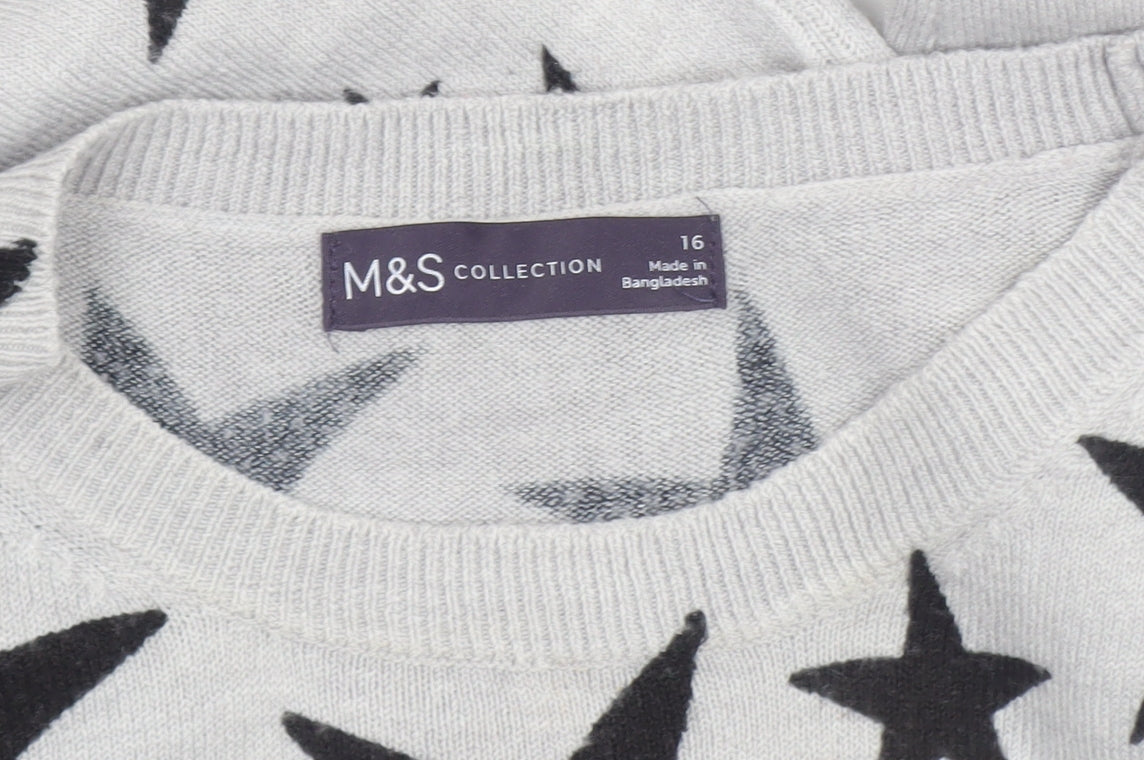 Marks and Spencer Women’s Grey Star Print Acrylic Jumper Size 16