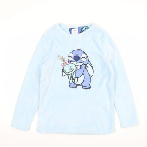 Disney Stitch Blue Fleece Women's Long Sleeve Nightshirt Size 10-12