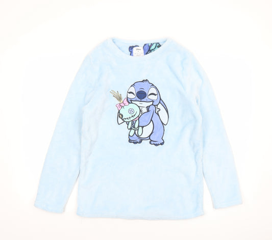 Disney Stitch Blue Fleece Women's Long Sleeve Nightshirt Size 10-12
