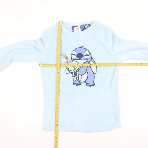 Disney Stitch Blue Fleece Women's Long Sleeve Nightshirt Size 10-12