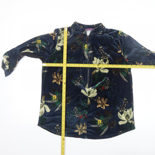 Kate + Pippa Women’s Blue Floral Velvet Zip Tunic Blouse Size L