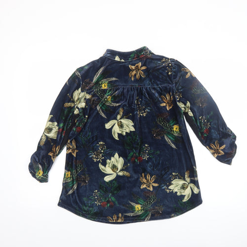 Kate + Pippa Women’s Blue Floral Velvet Zip Tunic Blouse Size L