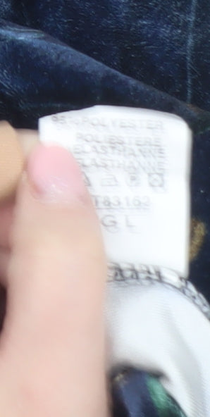 Kate + Pippa Women’s Blue Floral Velvet Zip Tunic Blouse Size L