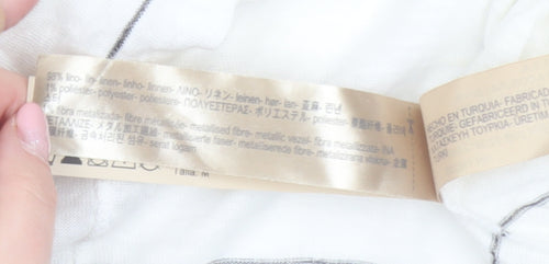 Massimo Dutti Womens White Striped Linen Blend V-Neck T-Shirt Size 12