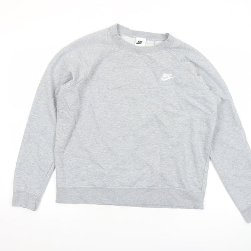 Nike Women Grey Crew Neck Long Sleeve Cotton Blend Sweatshirt L
