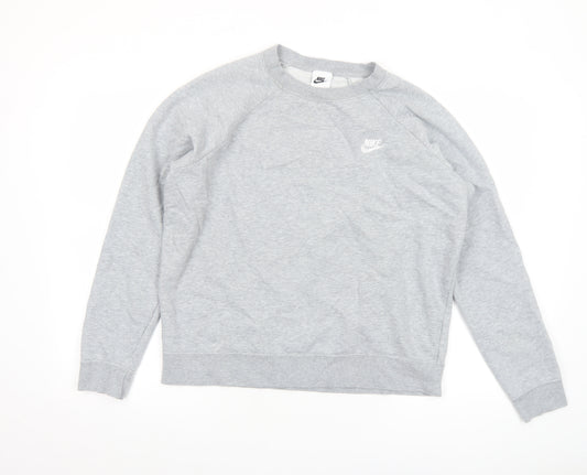 Nike Women Grey Crew Neck Long Sleeve Cotton Blend Sweatshirt L
