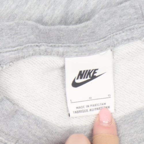 Nike Women Grey Crew Neck Long Sleeve Cotton Blend Sweatshirt L