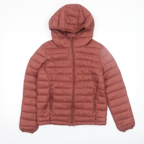 Pull & Bear Women Brown Hooded Puffer Jacket Size 8