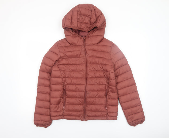 Pull & Bear Women Brown Hooded Puffer Jacket Size 8