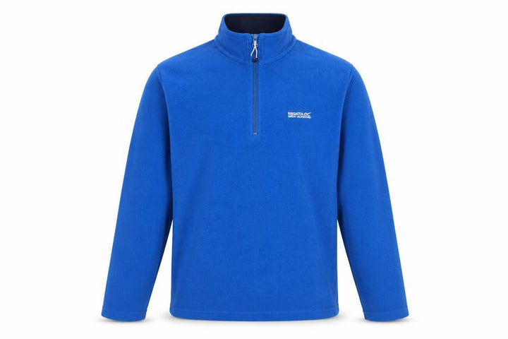 Front view of Regatta men’s blue fleece 1/4 zip pullover sweatshirt, size L