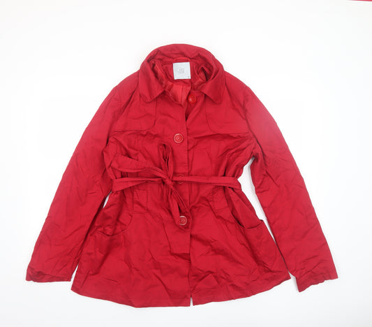 TU Women’s Red Belted Cotton Trench Coat Size 16 Classic Mid-Length
