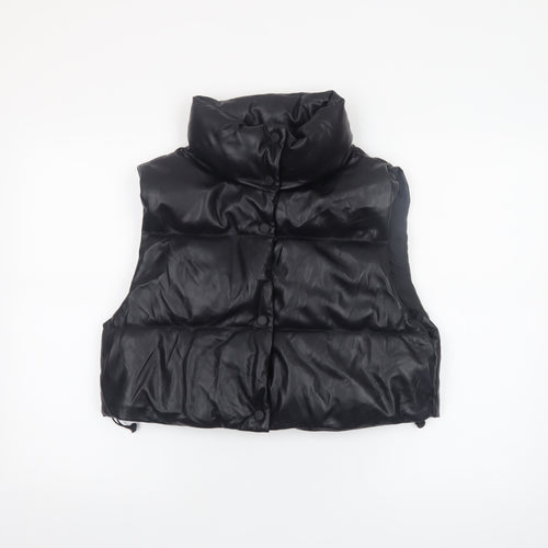 Stradivarius Womens Black Faux Leather Padded Gilet Waistcoat Size M