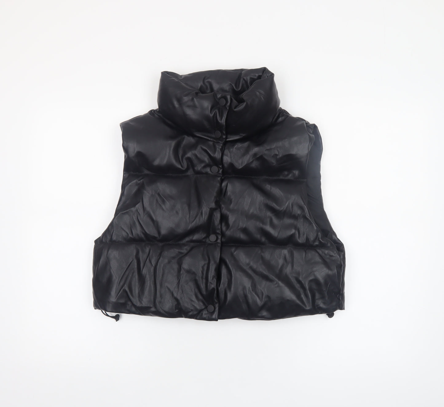 Stradivarius Womens Black Faux Leather Padded Gilet Waistcoat Size M