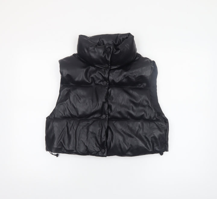 Stradivarius Womens Black Faux Leather Padded Gilet Waistcoat Size M