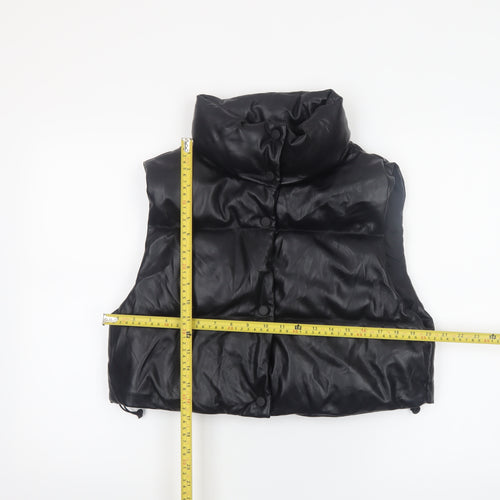 Stradivarius Womens Black Faux Leather Padded Gilet Waistcoat Size M