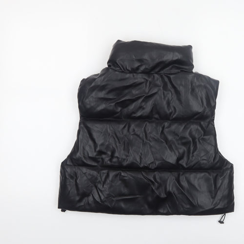 Stradivarius Womens Black Faux Leather Padded Gilet Waistcoat Size M