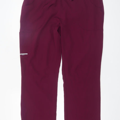 Skechers Women Burgundy Drawstring Straight Leg Trousers L Polyester Blend