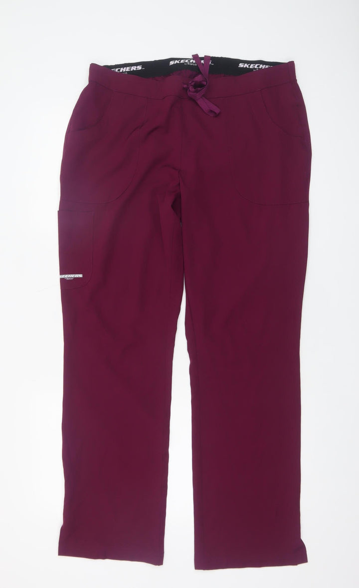 Skechers Women Burgundy Drawstring Straight Leg Trousers L Polyester Blend