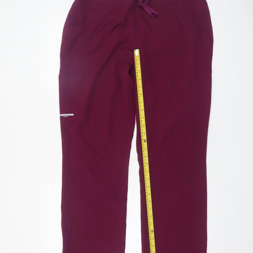 Skechers Women Burgundy Drawstring Straight Leg Trousers L Polyester Blend
