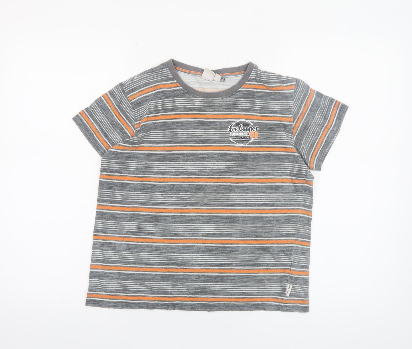 Lee Cooper Boys Grey Striped Cotton Logo T-Shirt 9-10 Years Casual Top