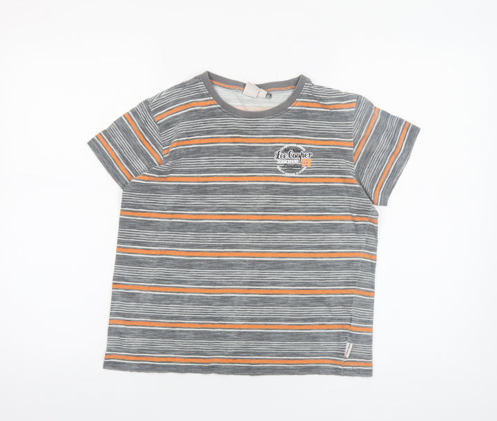 Lee Cooper Boys Grey Striped Cotton Logo T-Shirt 9-10 Years Casual Top