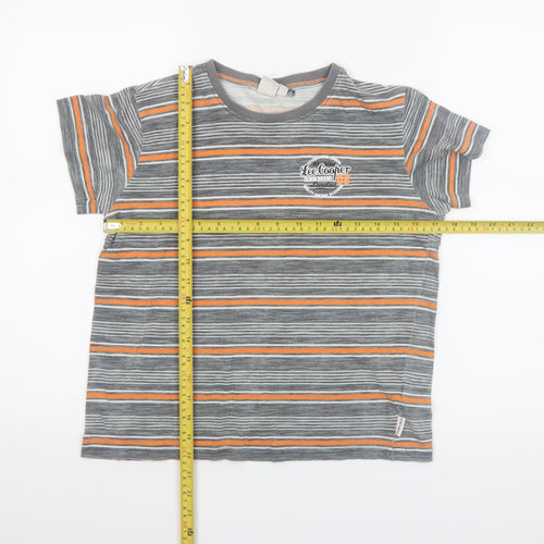 Lee Cooper Boys Grey Striped Cotton Logo T-Shirt 9-10 Years Casual Top