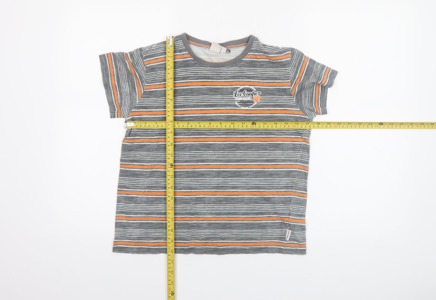Lee Cooper Boys Grey Striped Cotton Logo T-Shirt 9-10 Years Casual Top