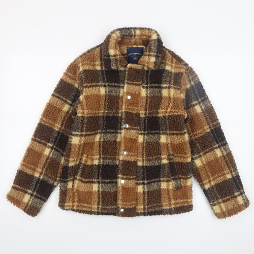 Tokyo Laundry Boys Brown Check Fleece Jacket 9-10 Years Lined Winter Coat