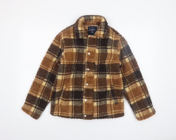 Tokyo Laundry Boys Brown Check Fleece Jacket 9-10 Years Lined Winter Coat
