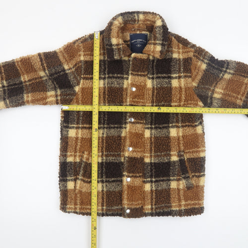 Tokyo Laundry Boys Brown Check Fleece Jacket 9-10 Years Lined Winter Coat