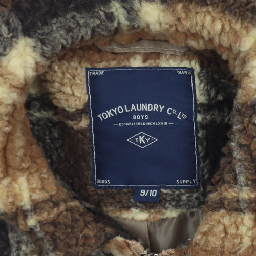 Tokyo Laundry Boys Brown Check Fleece Jacket 9-10 Years Lined Winter Coat