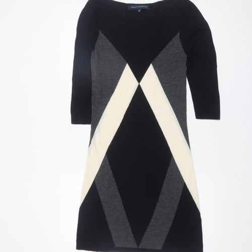 French Connection Women’s Black Grey Beige Knit Sheath Dress Size 10