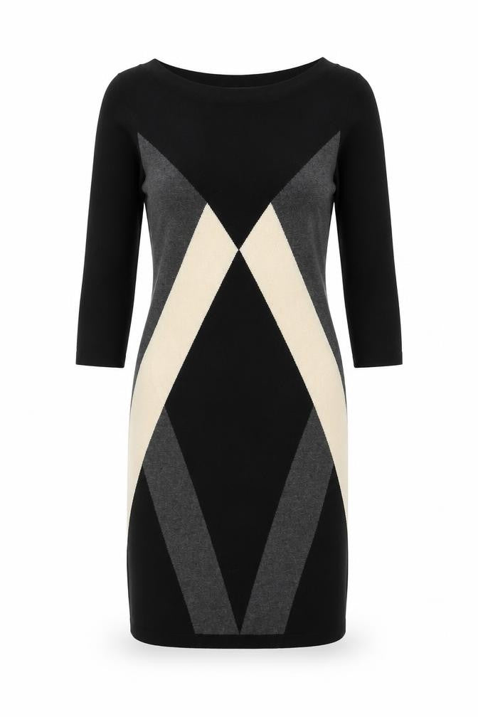 French Connection Women’s Black Grey Beige Knit Sheath Dress Size 10