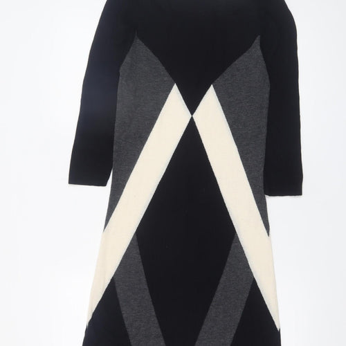French Connection Women’s Black Grey Beige Knit Sheath Dress Size 10