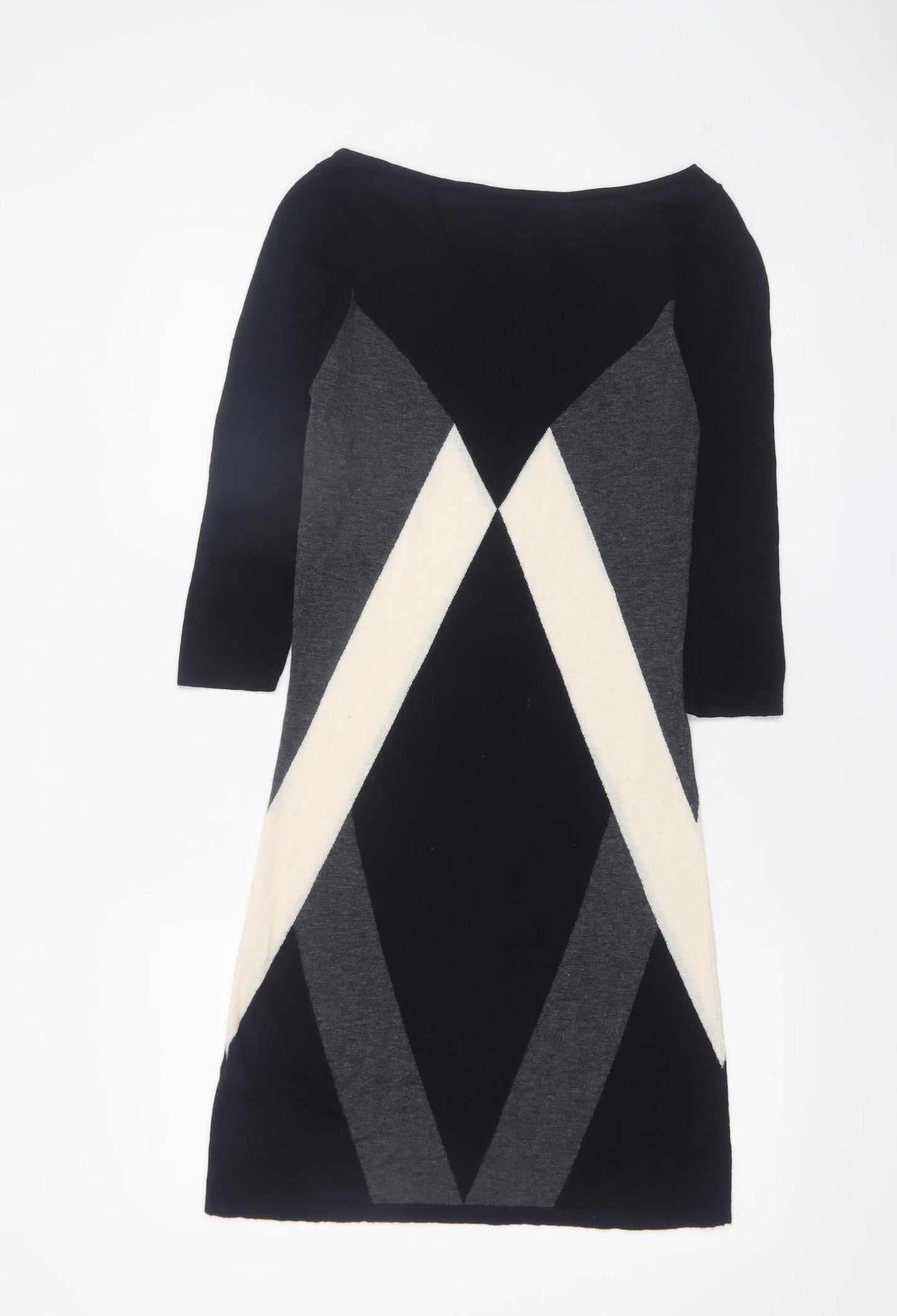 French Connection Women’s Black Grey Beige Knit Sheath Dress Size 10