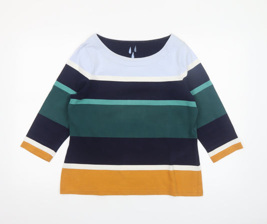 White Stuff Womens Multicoloured Striped Cotton 3/4 Sleeve T-Shirt Size 12
