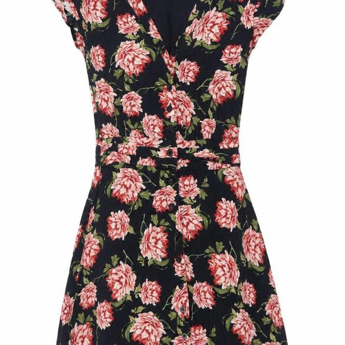 Topshop Women's Black Floral Fit & Flare Dress UK 8 Short Sleeve