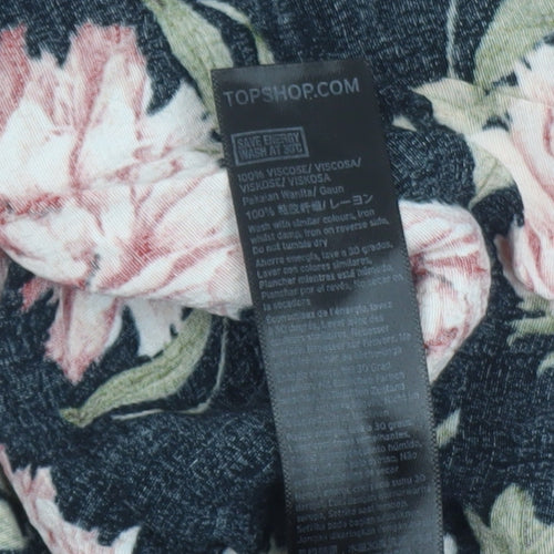 Topshop Women's Black Floral Fit & Flare Dress UK 8 Short Sleeve