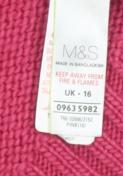 Marks and Spencer Women Pink Cable-Knit Pullover Jumper Size 16