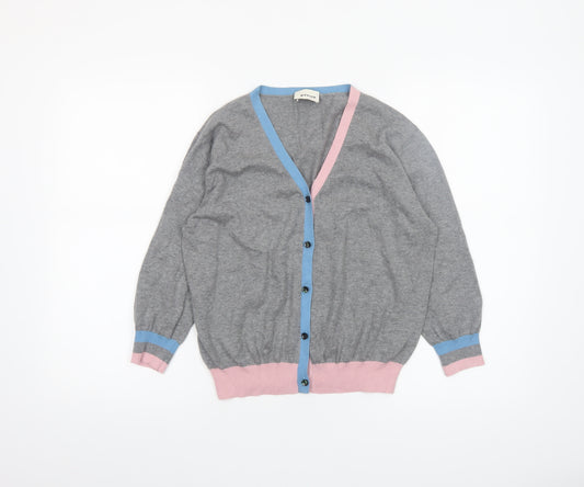 Rodier Women Grey V-Neck Button Cardigan M Cotton Cashmere Knit