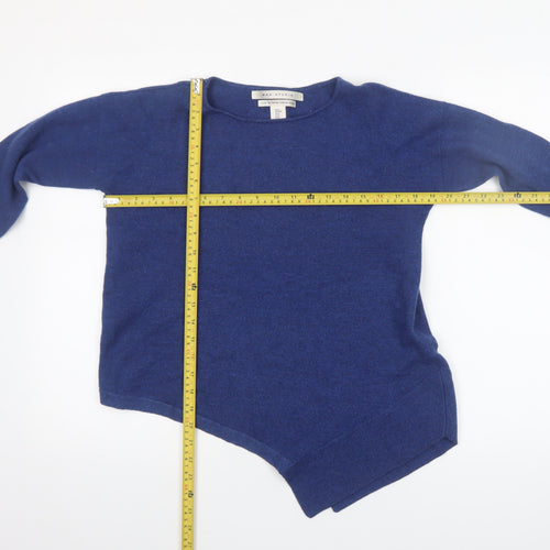 Max Studio Women's Blue Merino Wool Asymmetrical Pullover Jumper Size M