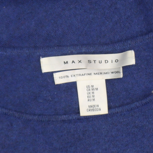 Max Studio Women's Blue Merino Wool Asymmetrical Pullover Jumper Size M