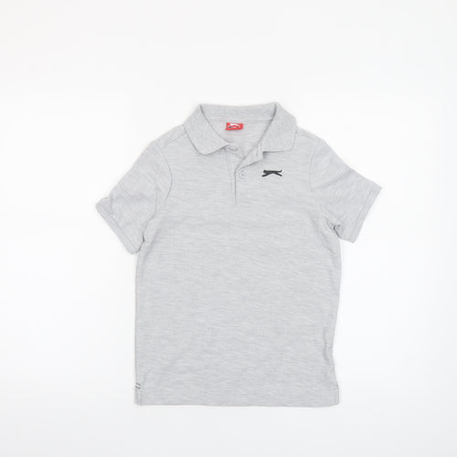 Slazenger Boys Grey Polo Shirt 9-10 Years Short Sleeve Cotton Blend