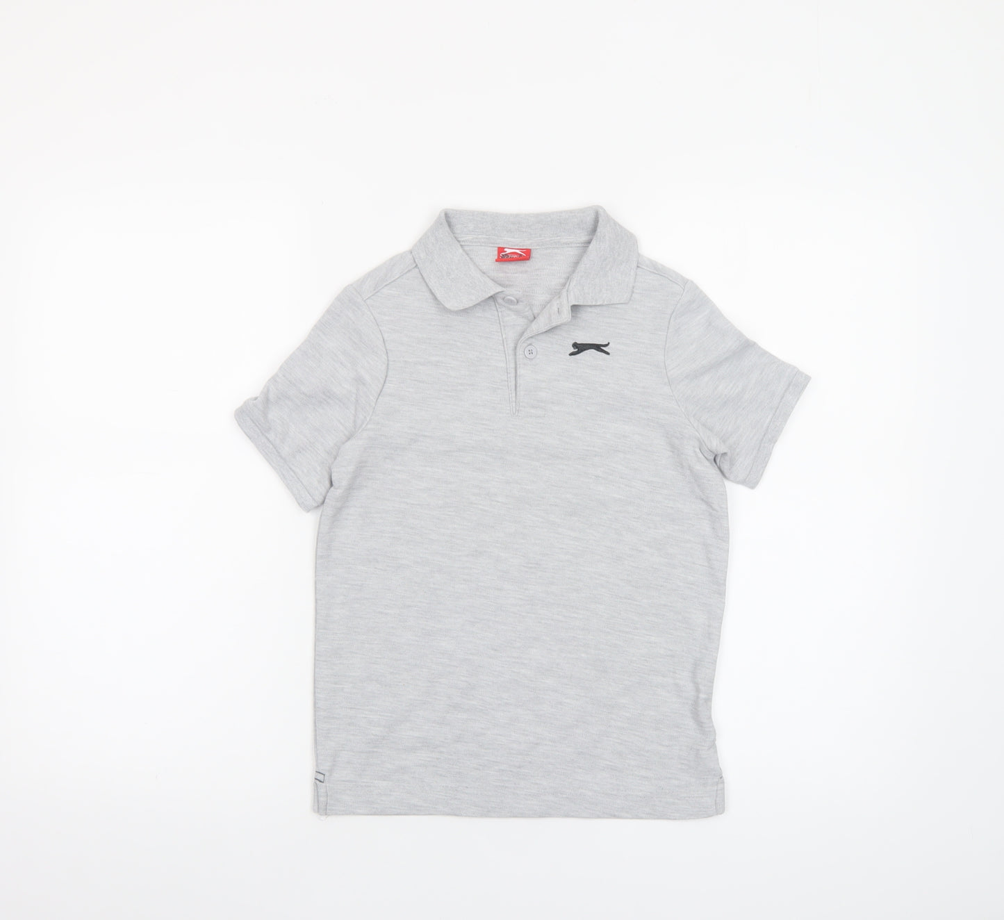 Slazenger Boys Grey Polo Shirt 9-10 Years Short Sleeve Cotton Blend