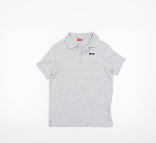 Slazenger Boys Grey Polo Shirt 9-10 Years Short Sleeve Cotton Blend