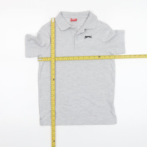 Slazenger Boys Grey Polo Shirt 9-10 Years Short Sleeve Cotton Blend